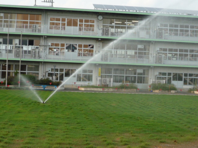 弾正小学校の散水の様子