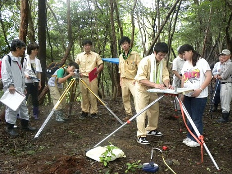 船来山5号墳測量調査体験学習の様子